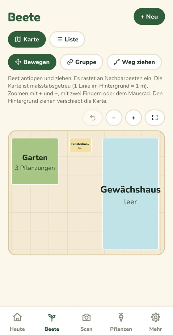 Screenshot: Beetplaner mit Karte