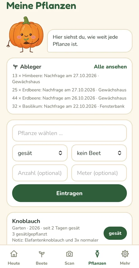 Screenshot: Meine Pflanzen