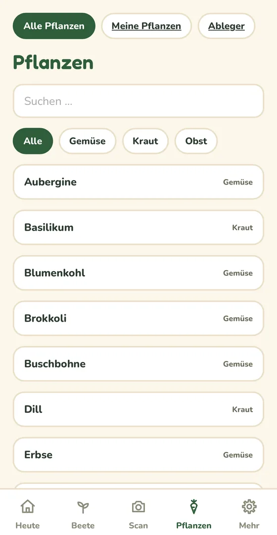Screenshot: Pflanzendatenbank